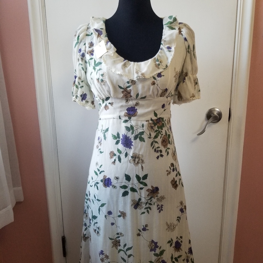 Vintage 70s Cottagecore Puff Sleeve Boho Floral Maxi Dress. S/M - Picture 5 of 11